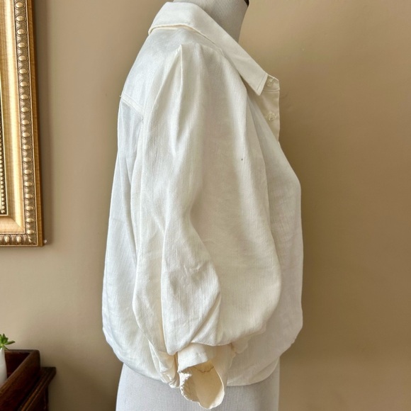 Frame Voluminous Twist Blouse White Cream Linen Puff Sleeve Size Large - Picture 9 of 16